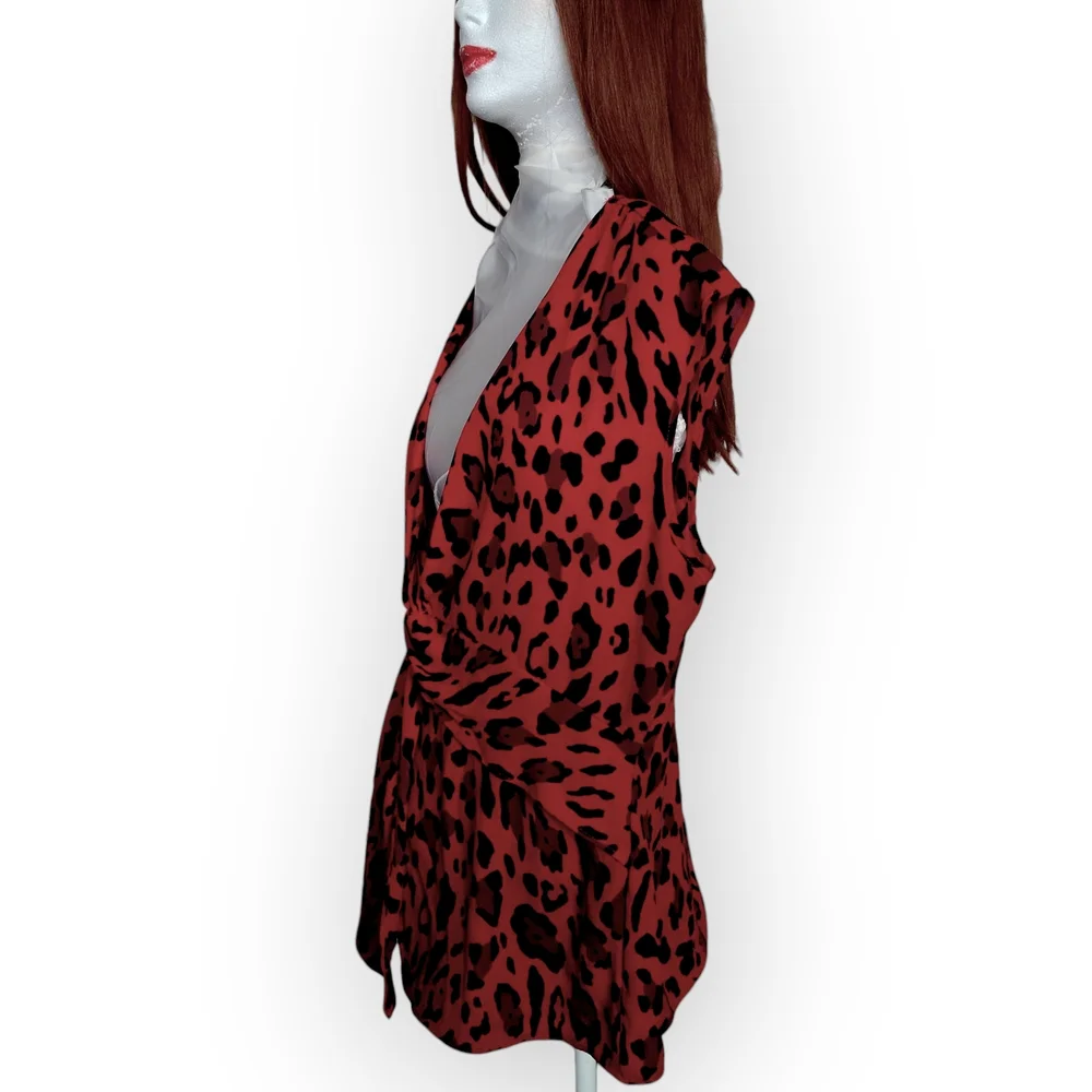 Red Animal Print Wrap Blouse - Picture 2 of 8